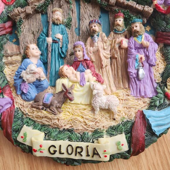 12in Hand Painted Nativity Wall Plaque GLORIA Angels Wise Men Christmas Resin - Picture 8 of 11